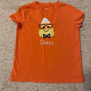 Liam monogrammed embroidered Candy Corn Orange Fall short sleeve t shirt Sz 2-3